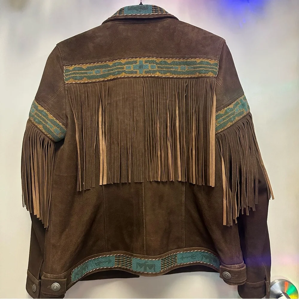 Tasha Polizzi Tan Suede Jacket with Patterned beaded Accents - Picture 3 of 7